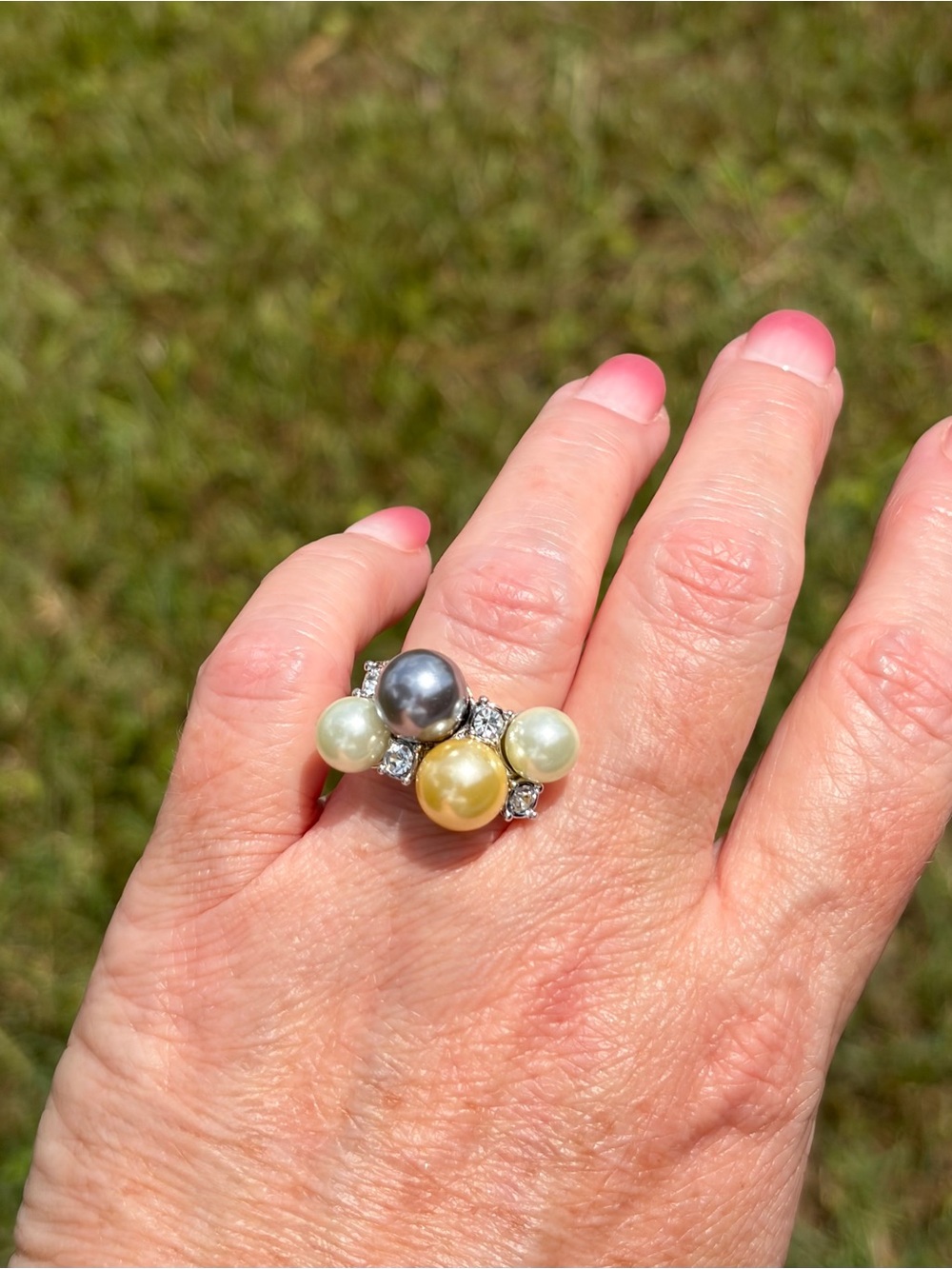 Camille Lucie Multicolor Synthetic Pearl Cluster Ring